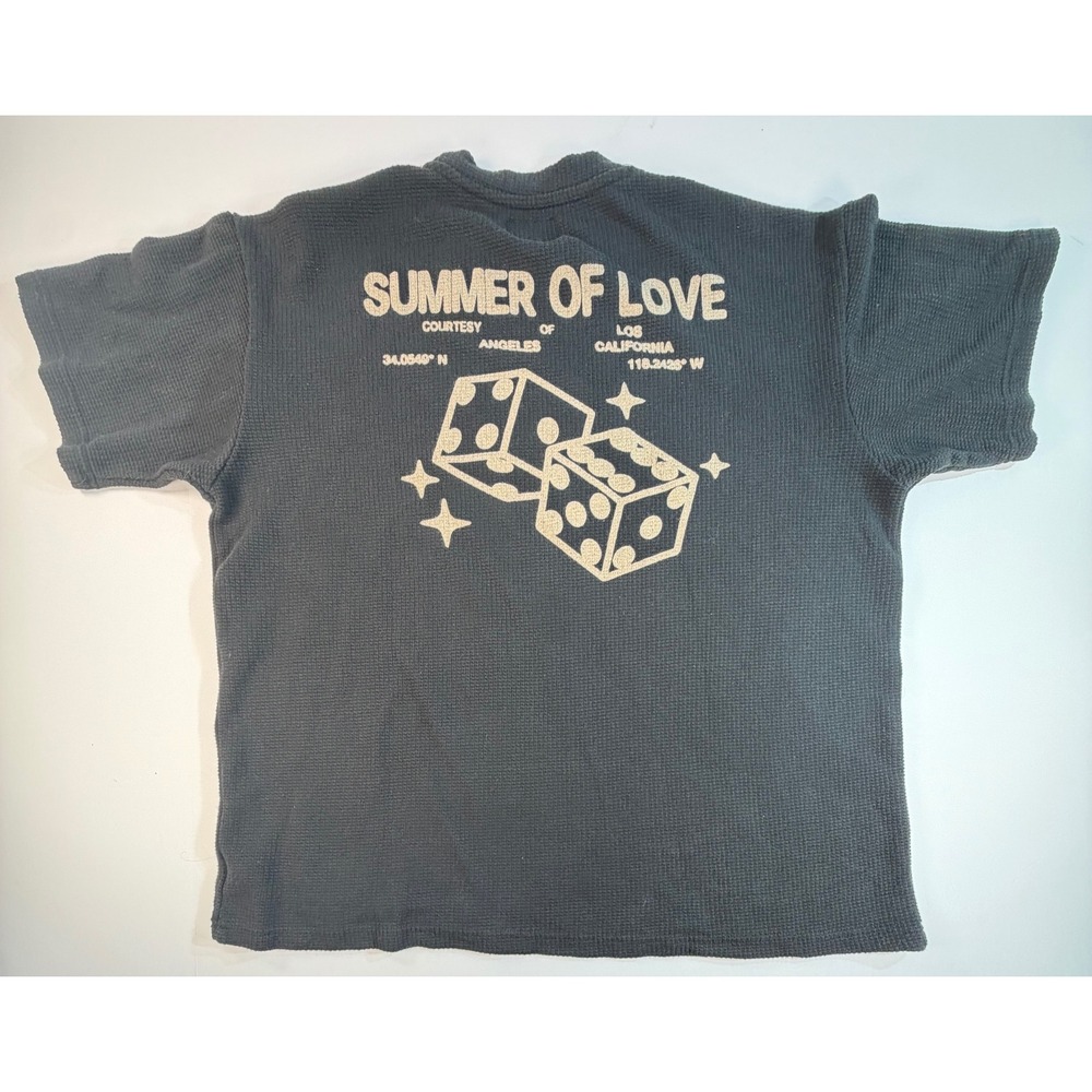 PacSun Summer of Love Dice Waffle Knit Graphic T-Shirt Charcoal Gray Mens XL